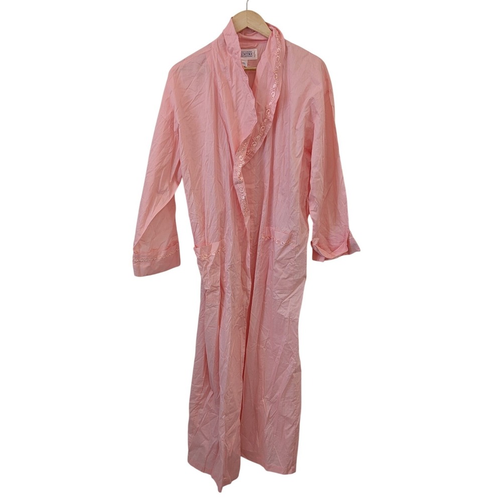 Vintage Victorias Secret Country Pink Cotton Embroidered Long Robe ML‎ Pockets